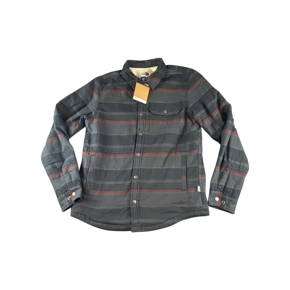 NWT The North Face Men Campshire Shirt Jacket Grey Rust Stripe Sherpa NF0A4QPM S